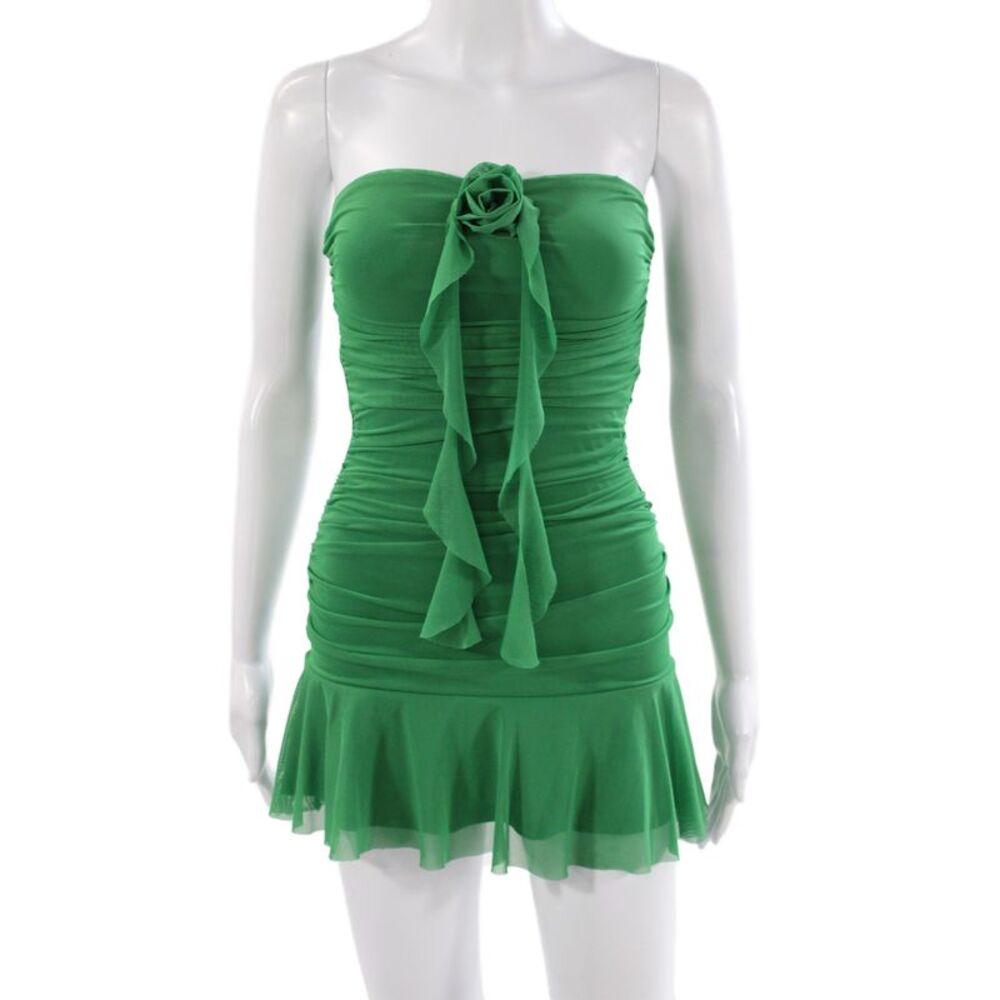More To Come Women Strapless Green Mini Dress Size XS